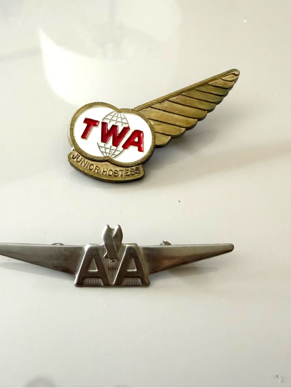 TWA Junior Hostess Wing Pin and American Airlines Pin Vintage